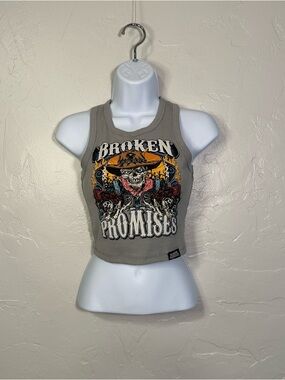 Broken Promises Scarecrow Grey Ribbed Crop Tank Top